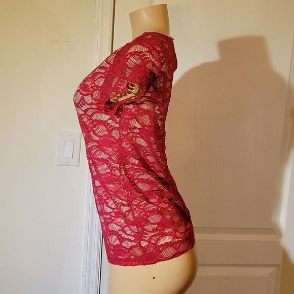 AVOCADO RED LACE &TAN WOMEN"S TOP - Picture 9 of 14
